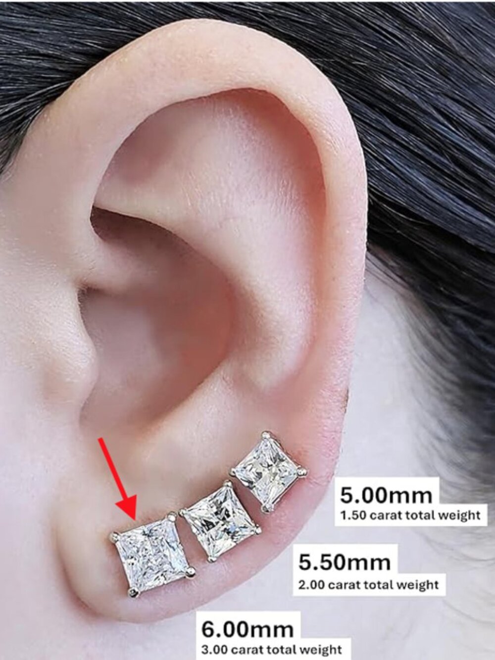 14K yellow gold high-quality princess cut 6mm zirconia stud earrings